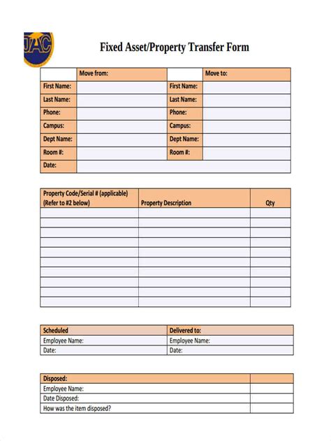 Free 9 Asset Transfer Forms In Pdf Ms Word Excel