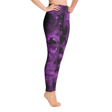 Purple Sweet Rose Floral Ocean Yoga Leggings Long Yoga Pants Made In