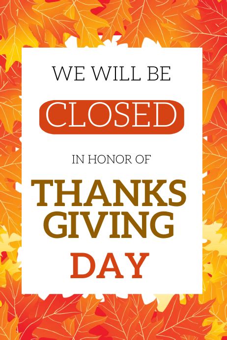 Copy Of Thanksgiving Day Shop Closed Notice Template Postermywall