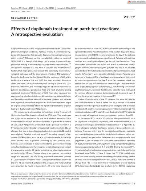 Pdf Effects Of Dupilumab Treatment On Patch Test Reactions A
