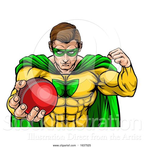 Vector Illustration Of Superhero Holding Cricket Ball Sports Mascot By