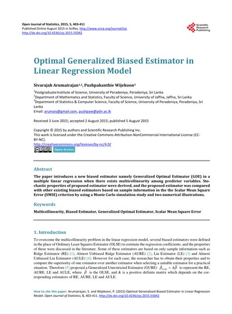 Pdf Optimal Generalized Biased Estimator In Linear Regression Model