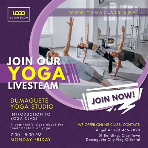 Purple Yoga Livestream Classes Advert Template Postermywall