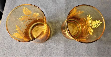 Vintage Libbey Glass Set Of 2 Tumb Amber Wheat Pattern Etsy