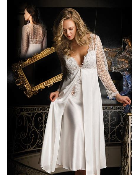 Satin And Lace Bridal Nightdress Set Ladynightwear Night Dress Bridal Lace Gowns