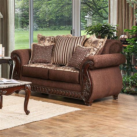Brown And Gold Fabric Loveseat Tabitha Sm6109 Lv Furniture Of America