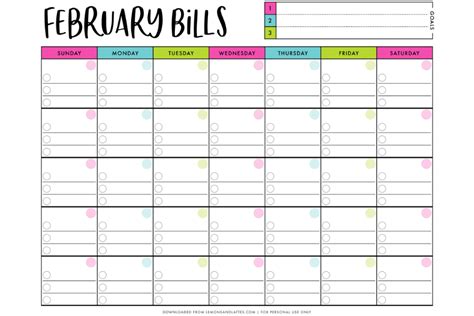 Printable Monthly Bill Calendar