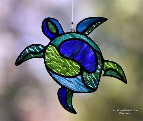 Stained Glass Sea Turtle Suncatcher Abstract Sea Turtle In Ocean