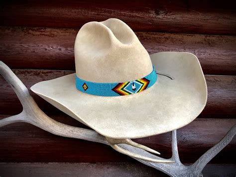 Turquoise Beaded Hat Bands Retro Cowboy Hat Band Diamond Pattern