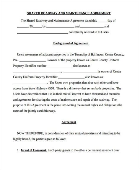 Free 9 Road Maintenance Agreement Forms In Pdf Ms Word