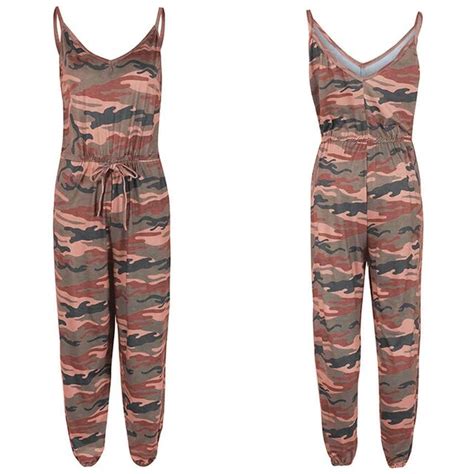 Camouflage Jumpsuits Women Spaghetti Strap V Neck Casual Streetwear Rompers Plus Size Femme