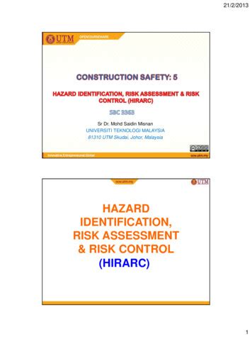 Hazard Identification Risk Assessment Risk Control Hirarc PDF Free