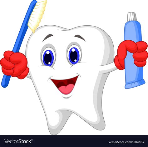 Tooth Cartoon Holding Toothbrush And Toothpaste Vector Image