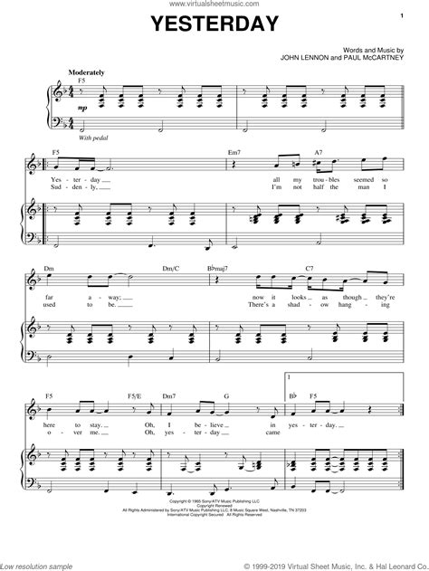 Requests for transcriptions, identifying chords/notes in a song (use /r/transcribe), what song is this?, requests for sheet music (see faq, use. Beatles - Yesterday sheet music for voice and piano PDF