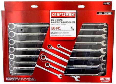 Craftsman 20 Pc Combination Ratcheting Wrench Set Metric Mm And Standard Sae