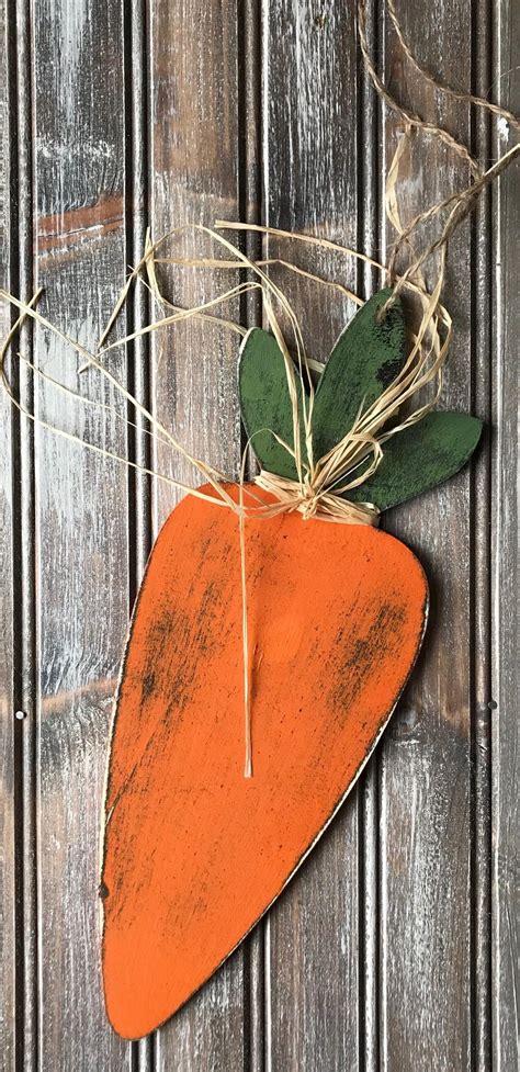 Rustic Farmhouse Decor Rustic Easter Decor Wooden Carrot Handpainted