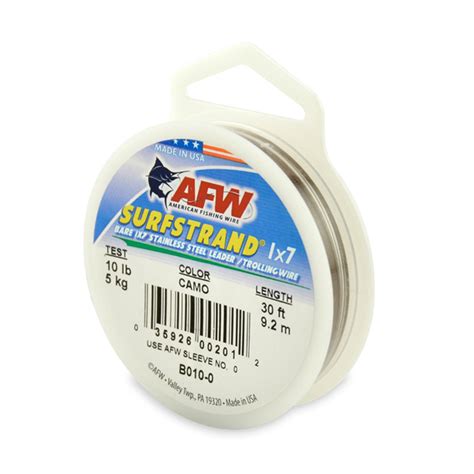 Afw Surfstrand Bare 1x7 Stainless Steel Leader Wire Camo 30 Feet