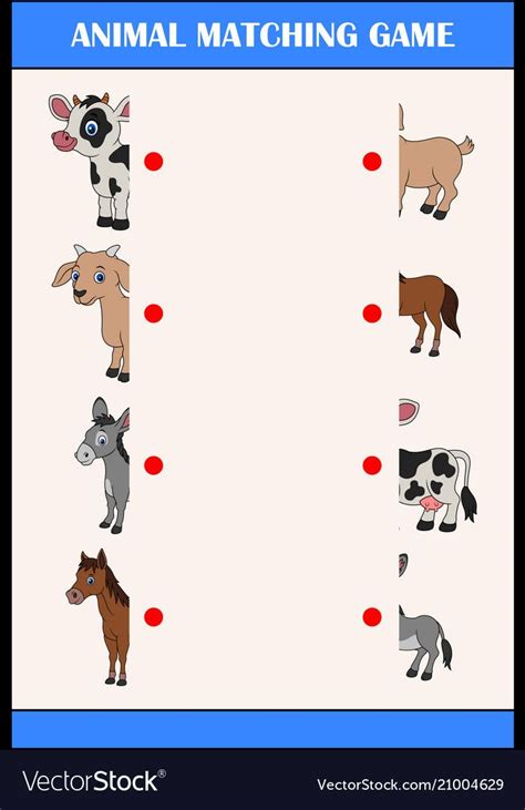 Vector illustration of Matching halves game with farm animal characters