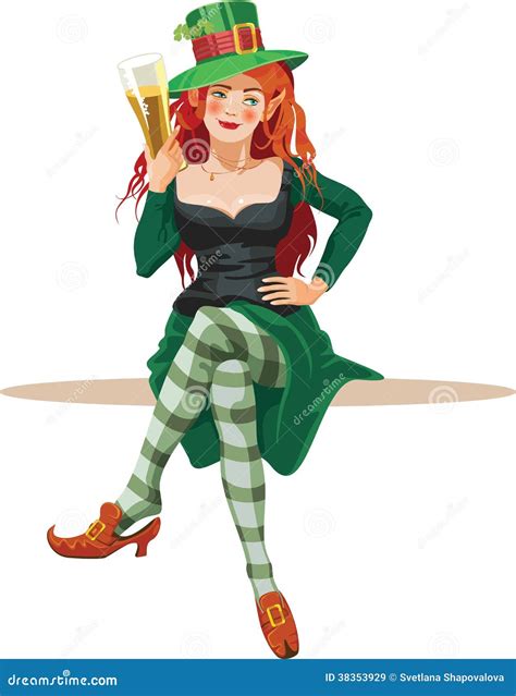 Elf Girl Drinking Beer Stock Vector Illustration Of Striped 38353929
