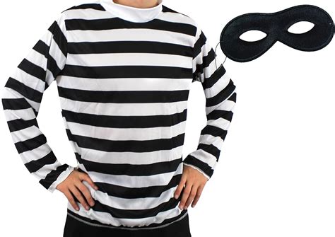 Kids Burglar Robber Striped Black White Top Mask Fancy Dress Costume