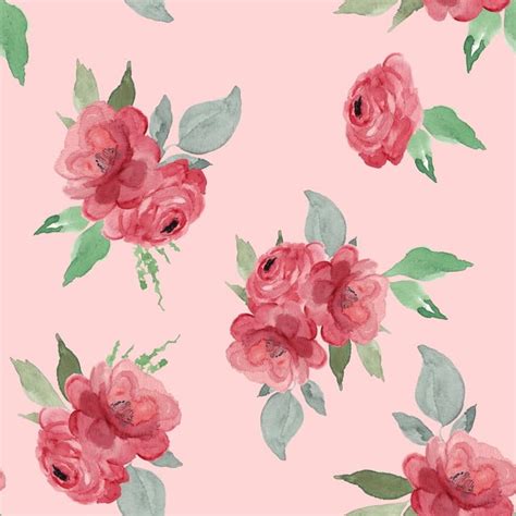 Watercolor Red Rose Flower Seamless Pattern Background Nature Red