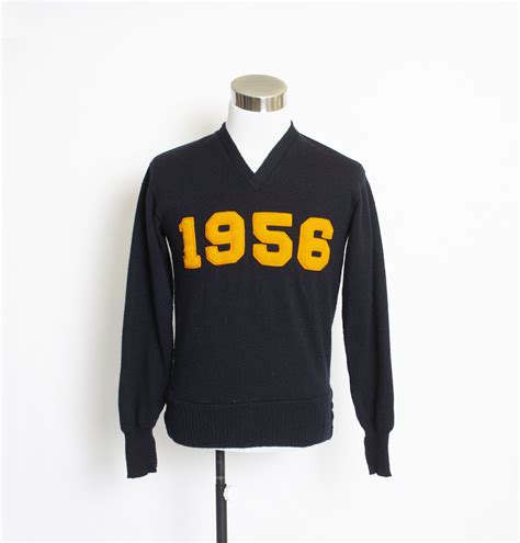 Vintage 1950s Varsity Sweater Navy Wool Knit Letterman Etsy Varsity
