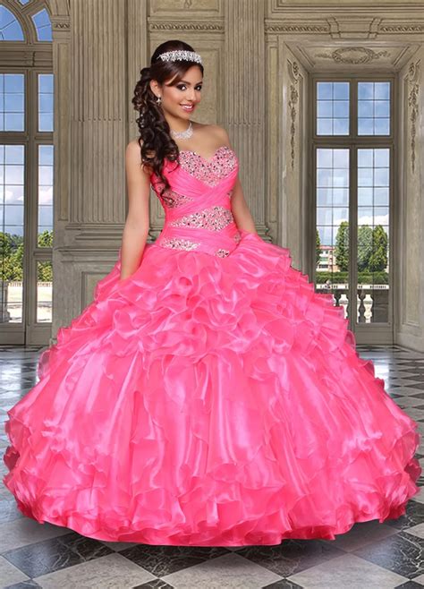 Sweet 16 Dresses Crystals Hot Pink Ball Gown Quinceaneara Dresses 2019
