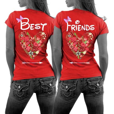 T Shirts Für Beste Freunde Im Set 2x Bff Shirts Best Friends Mit Blumenmuster Und Herz Bff