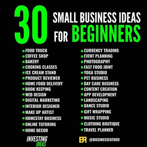 The 30 Small Business Ideas For Beginners Are Shown In Green And Black
