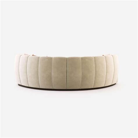 Contemporary Curved Sofa In Linen Beige Velvet And Fumed Eucalyptus