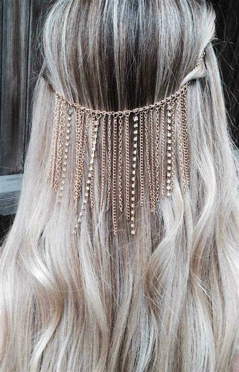 Gold And Rhinestone Hair Chain Jewelry Gold By Bellaviadesigns Hair