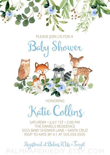 baby shower invitation woodland boy instant  kit