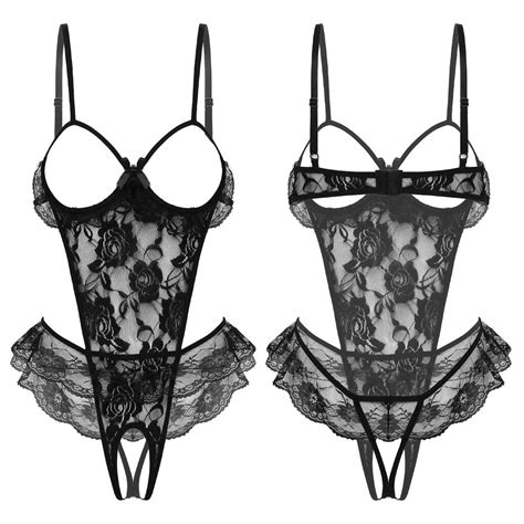 Women Sexy Lace Lingerie Suit Bodysuit Open Underwired Bra Crotchless