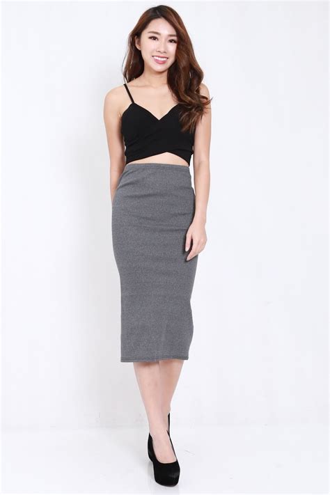 Pencil Midi Knit Skirt Grey Shopperboard