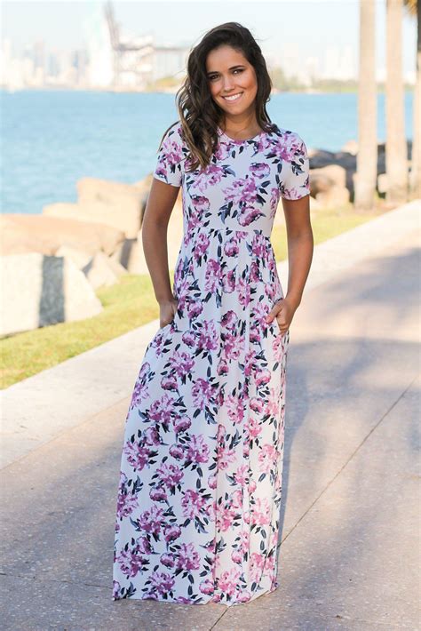 Purple Floral Maxi Dress With Pockets Maxi Dresses Saved By The Dress