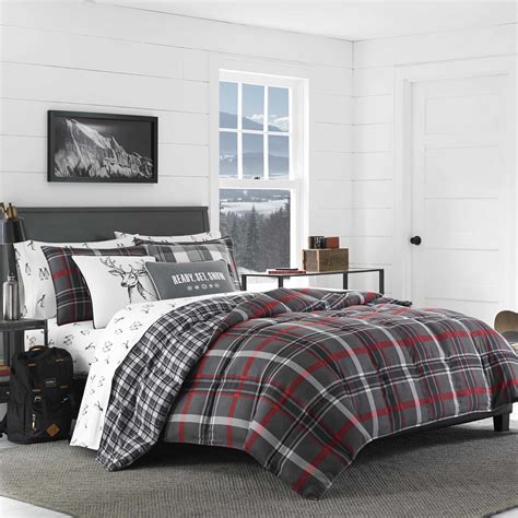 Willow Plaid Grayred Microfiber Reversible Farmhousecountry Comforter