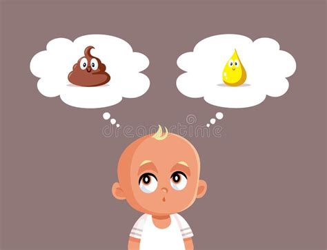 Baby Thinking About Pee And Poop Vector Cartoon Illustration Stock