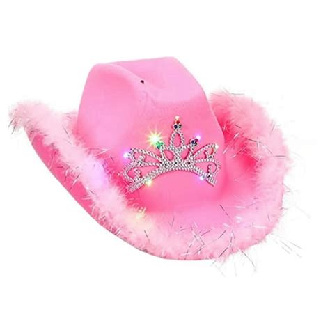 Women Cowgirl Hats Furry Trim Fluffy Cowboy Hat Preppy Glitter Hat For