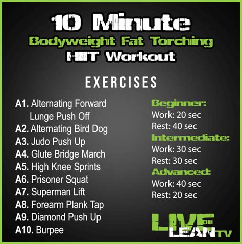 10 Minute Hiit Workout For Fat Loss No Equipment Live Lean Tv