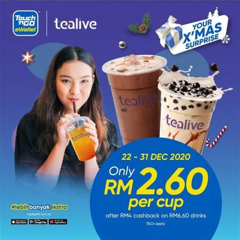 Today, touch 'n go ewallet just announced a new x'mass surprise for every user. Tealive Christmas Promotion Drink @ RM2.60 With Touch 'n ...