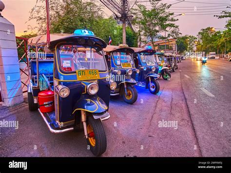 Chiang Mai Thailand May 3 2019 The Line Of Parked Tuk Tuks By The