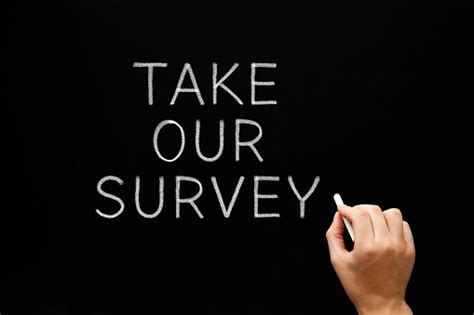 Take Our Survey Handwritten On Chalkboard Stock Photo Download Image