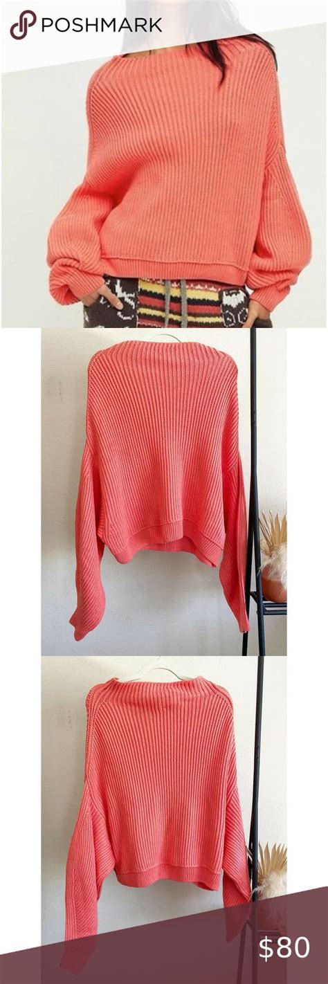 Free People Pink Emmy Mock Neck Pullover Oversized Knit Sweater Size Small Oversize Knit