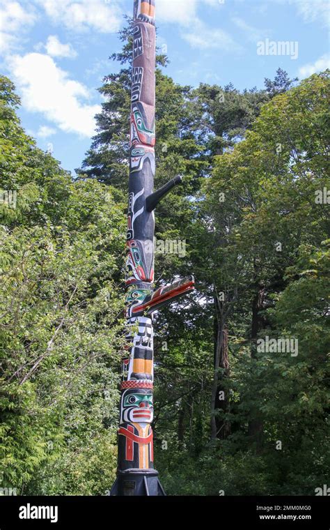 Totem Pole Or Story Pole In Victoria British Columbia Canada Stock