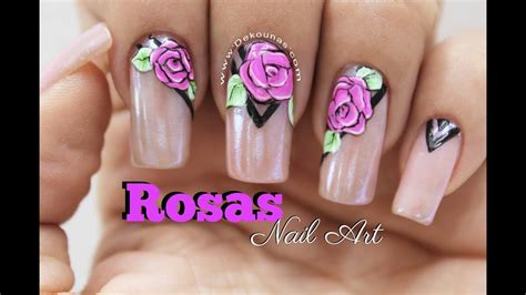 Diseño De Uñas Rosas ♥ Deko Uñas Roses Nail Art Youtube