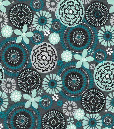 Quilter's Showcase Cotton Fabric Gray & Teal Floral Medallion | JOANN