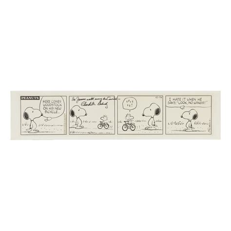 Schulz Charles Original Four Panel Peanuts Daily Comic Strip Signed