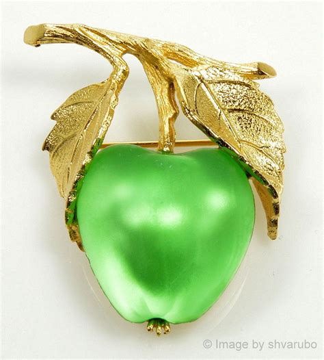 Vtg Napier Frosted Green Glass Apple Brooch Pin Antique Jewelry