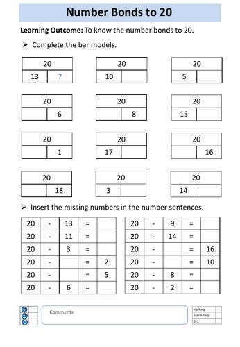 Addition And Subtraction Number Bonds To 20 And Fact Families Free