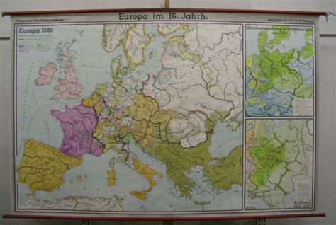 Schulwandkarte Wall Map Card Europa 16jh Europe Century 200x131